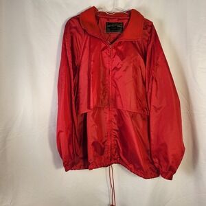 Vintage Eddie Bauer Red Nylon Lightweight Jacket Windbreaker Hideaway Hood Large